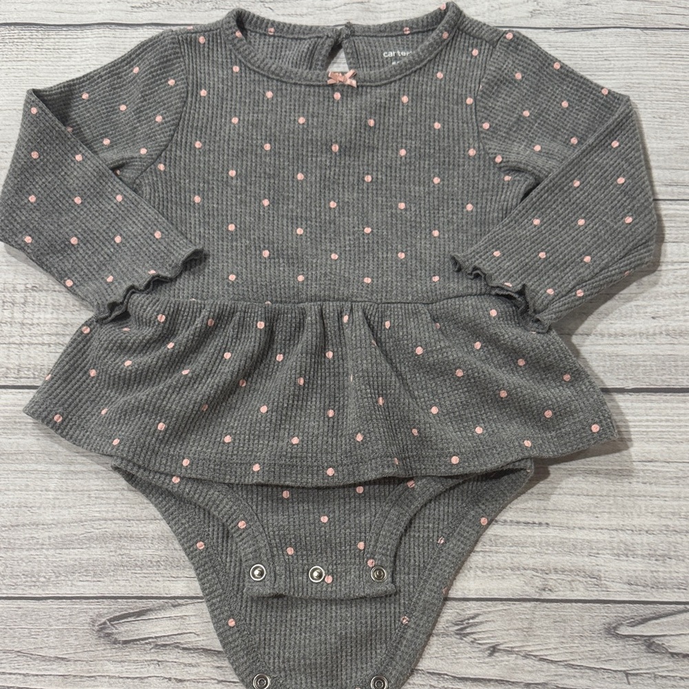 Carter's Baby Girls Gray and Pink Polka Dot Thermal Bodysuit